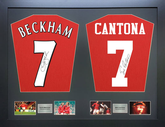 David Beckham and Eric Cantona United Machine signed Shirt Frame