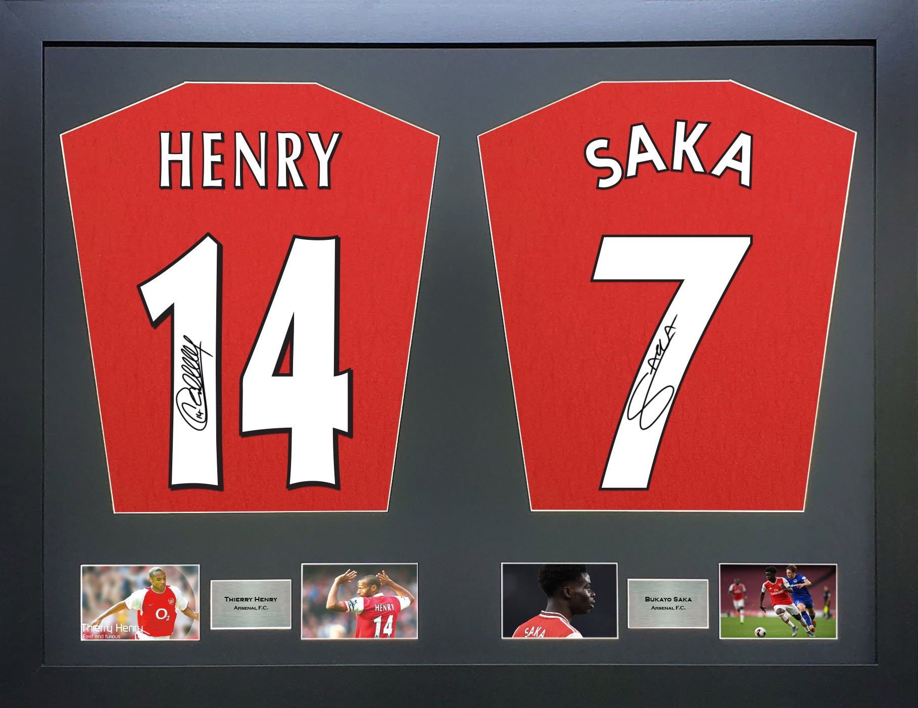 Thierry Henry and Bukayo Saka Arsenal Machine signed Shirt Frame