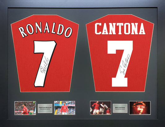 Ronaldo and Cantona United Machine signed Shirt Frame