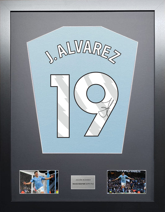 Julian Alvarez Manchester City signed shirt display 2024 season
