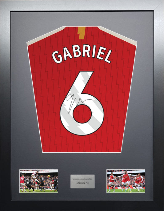 Gabriel Magalhaes Arsenal signed shirt display 2024 season