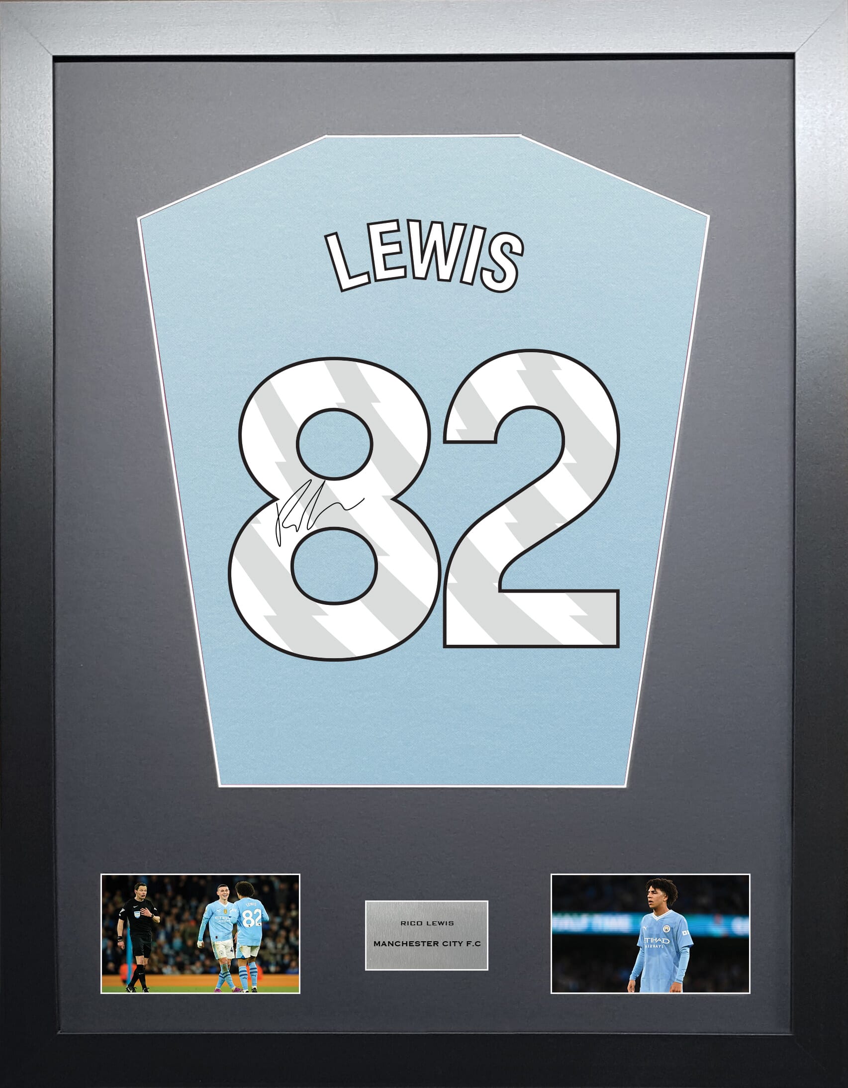 Rico Lewis Manchester City signed shirt display 2024 season