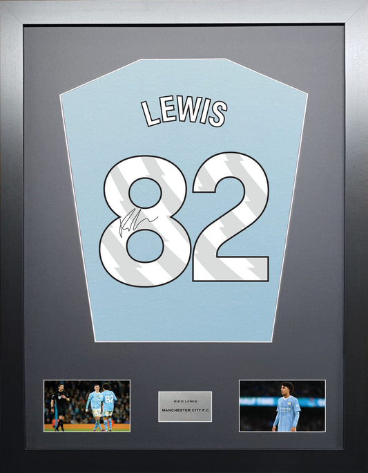 Rico Lewis Manchester City signed shirt display 2024 season