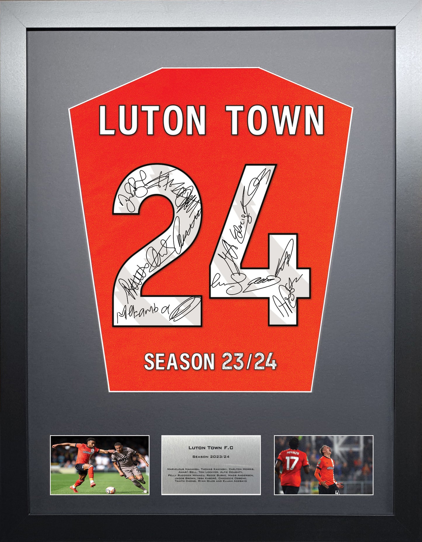 Luton Town 2024 Season Team Signed Shirt Frame