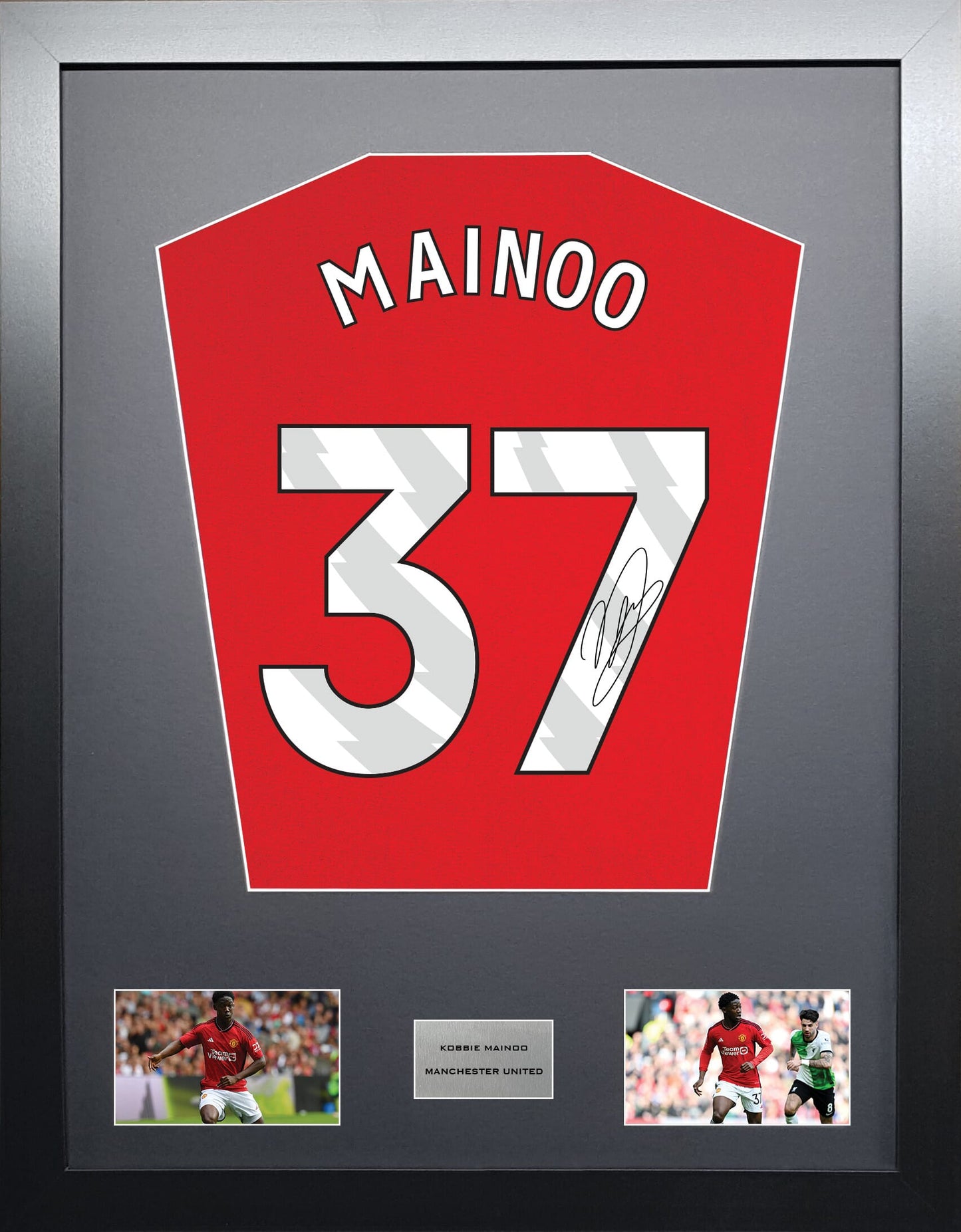 Kobbie Mainoo Manchester United signed shirt display 2024 season