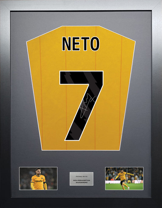 Pedro Neto Wolverhampton Wanderers signed shirt display 2024 season