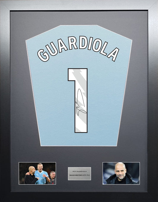 Pep Guardiola Manchester City signed shirt display 2024 season