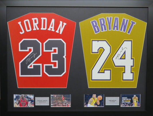 Jordan and Bryant Chicago Bulls and LA Lakers signed Jersey Display 