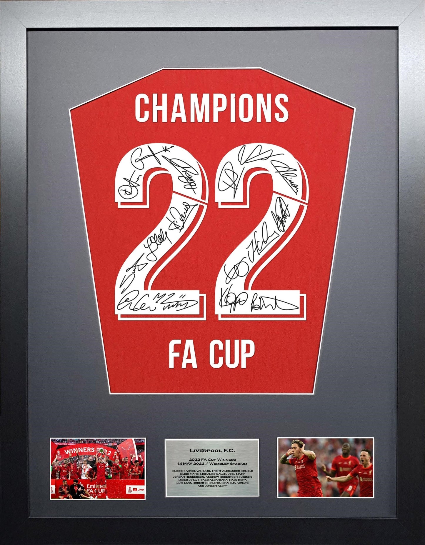 Liverpool FA Cup Champions 2022 Team signed shirt Frame