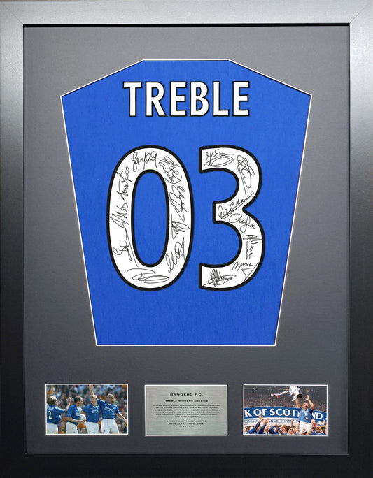 Rangers Treble 2003 Team signed Shirt Frame