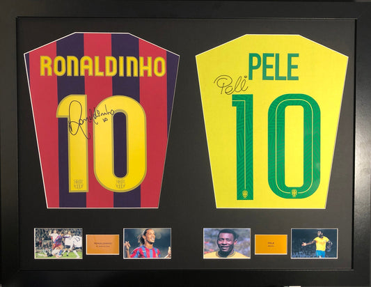 Ronaldinho Barcelona and Pele Brazil signed Shirt Frame
