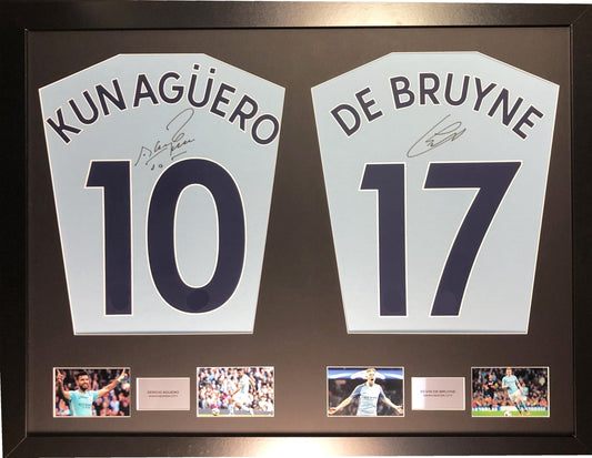 Aguero and De Bruyne Manchester City signed Shirt Frame