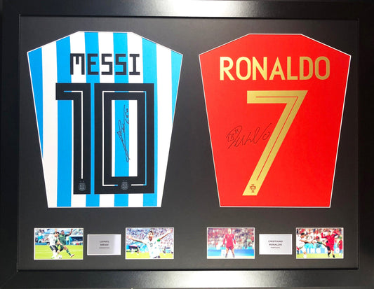 Messi and Ronaldo Argentina and Portugal signed Shirt Frame