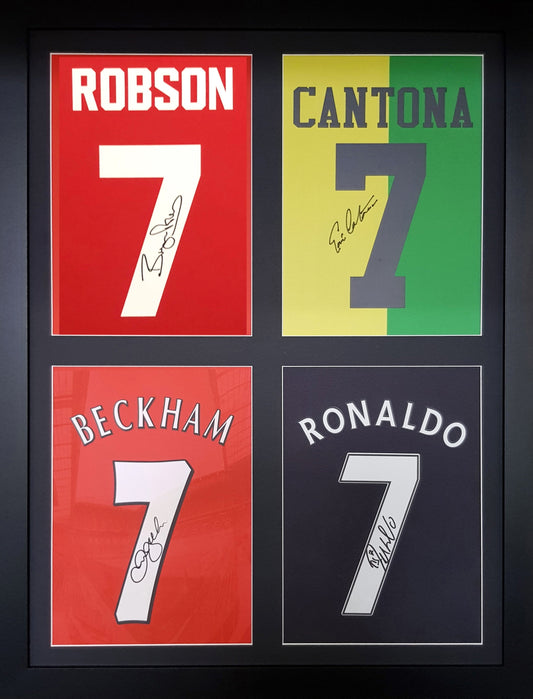 Robson, Cantona, Beckham and Ronaldo Manchester United signed Shirt Frame