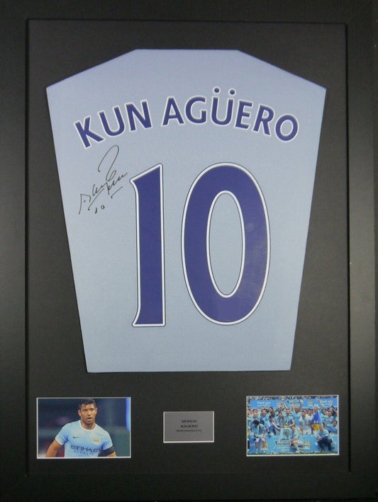 Sergio Aguero Manchester City signed Shirt Frame