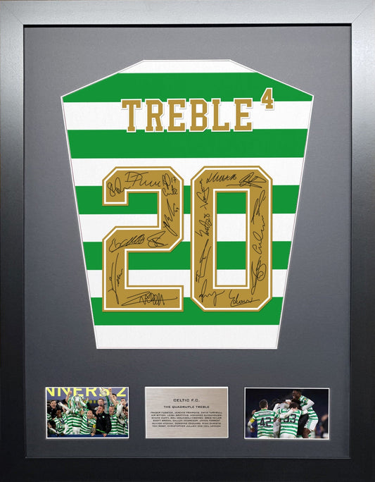 Celtic Quadruple Treble Team signed Shirt Frame