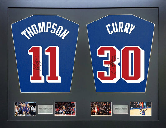 Klay Thompson and Steph Curry Golden State Warriors signed Jersey Frame