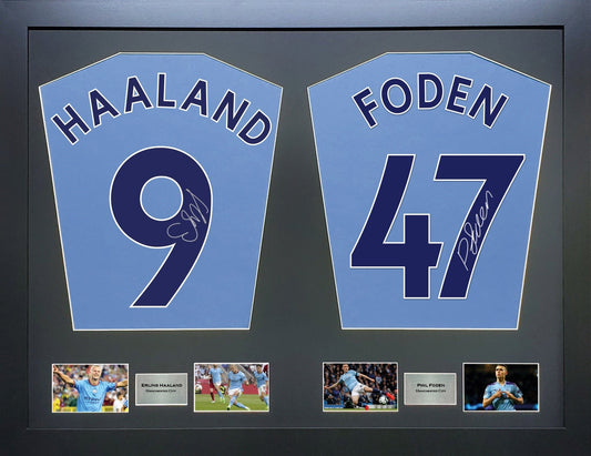Haaland and Foden Manchester City signed Shirt Frame