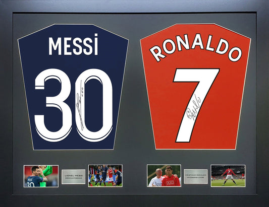 Messi and Ronaldo PSG and Manchester United signed Dual Shirt Frame