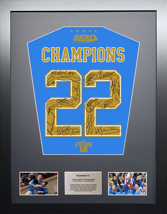 Rangers Scottish Cup Champions 2022 Team signed shirt Frame