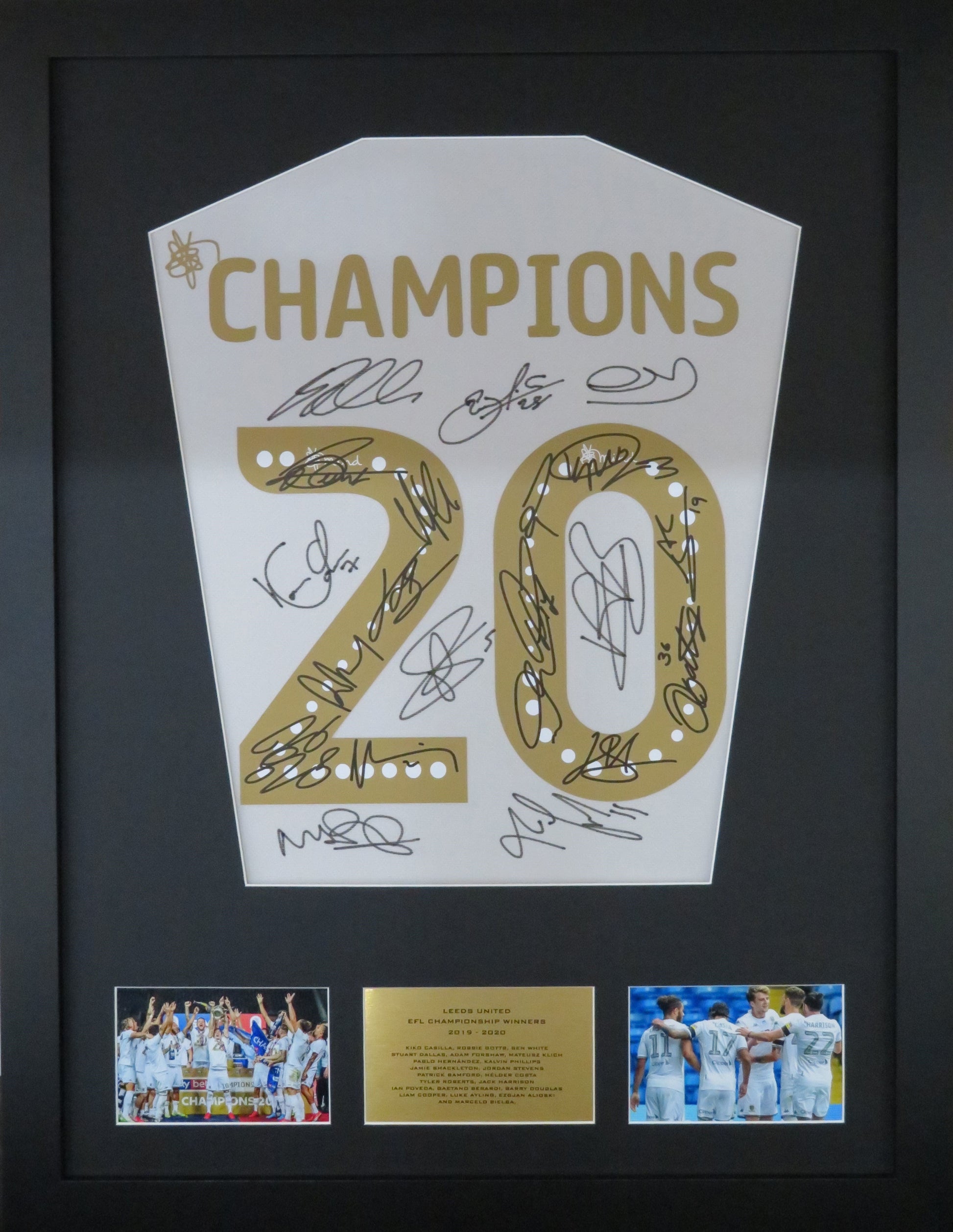 Leeds United Championship Winners 2020 Team signed shirt Frame