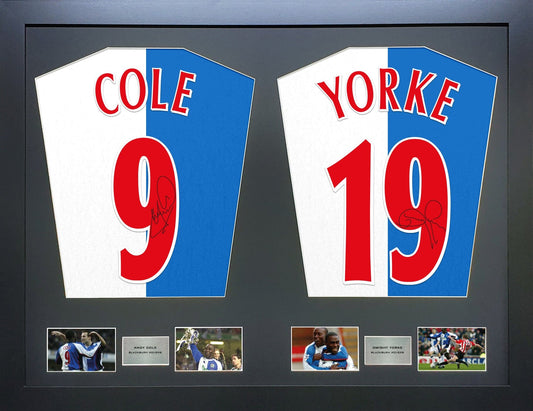 Dwight Yorke and Andy Cole Blackburn Rovers Signed Shirt Display 