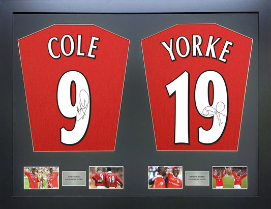 Dwight Yorke and Andy Cole Manchester United Signed Shirt Display 