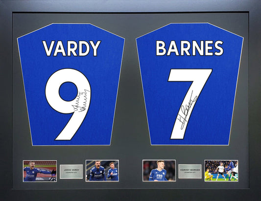 Vardy and Barnes Leicester Signed Shirt Display 