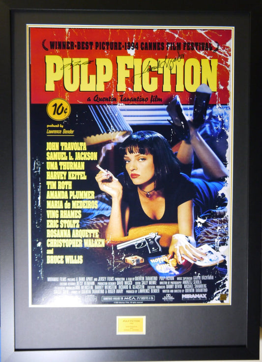 Pulp Fiction framed and signed movie poster Samuel L Jackson & John Travolta 