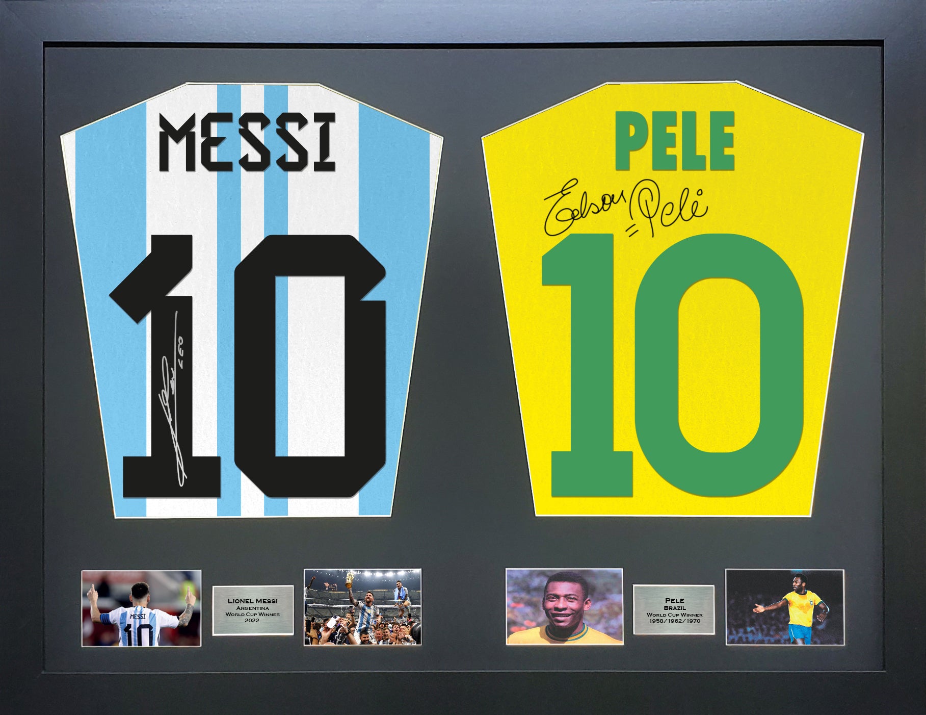 Messi and Pele signed Shirt Frame