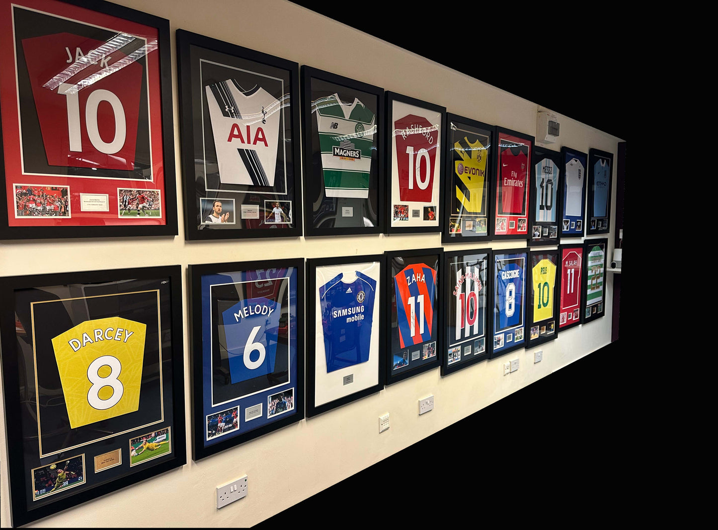 Football Shirt Framing Kit Large. Blue and White with free personalised plaque.