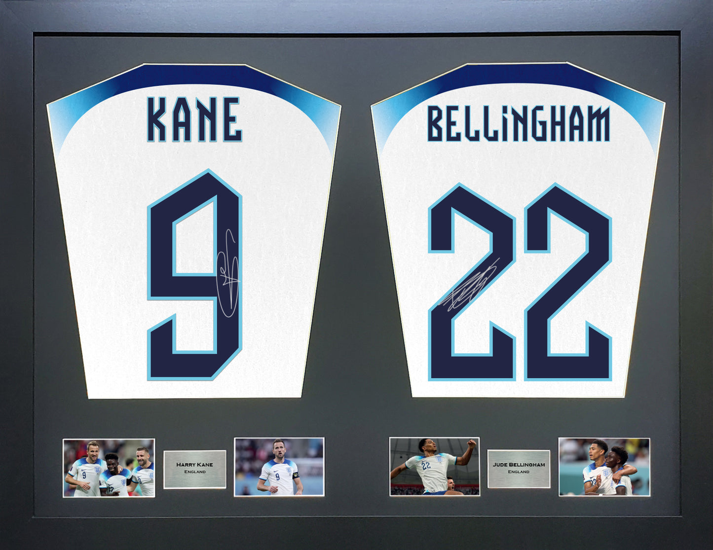 Kane and Bellingham England World Cup 2022 signed Shirt Frame