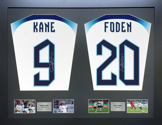 Kane and Foden England World Cup 2022 signed Shirt Frame