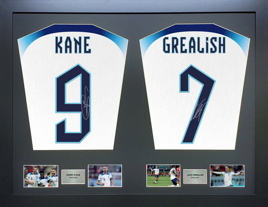 Kane and Grealish England World Cup 2022 signed Shirt Frame