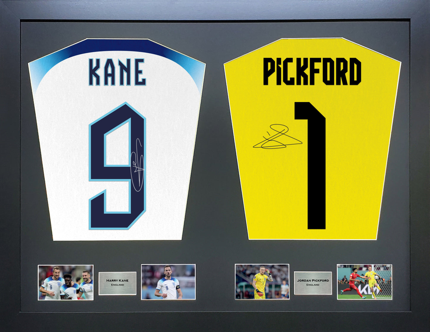 Harry Kane and Jordan Pickford signed England Shirt Frame