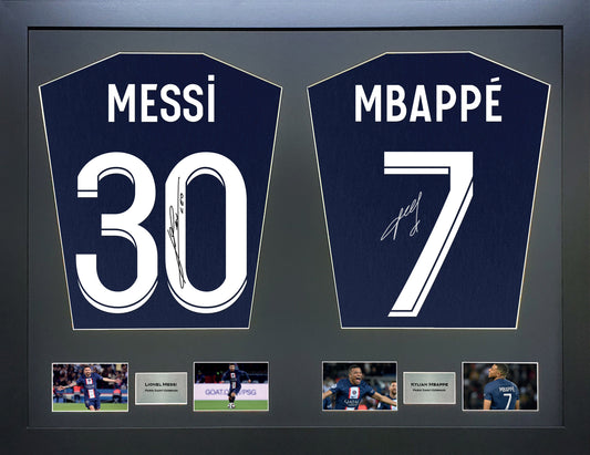 Messi and Mbappe PSG  signed Shirt Frame