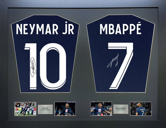 Neymar and Mbappe PSG signed Shirt Frame