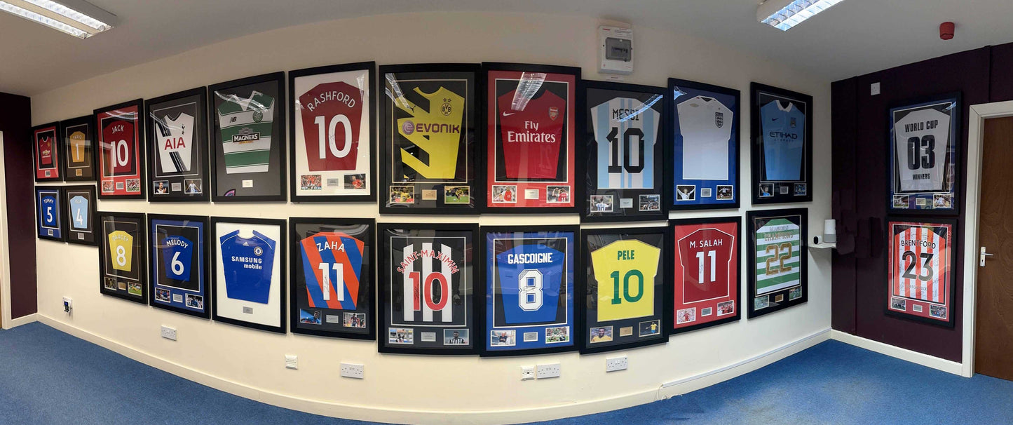 Football Shirt Framing Kit Large. Blue and White with free personalised plaque.